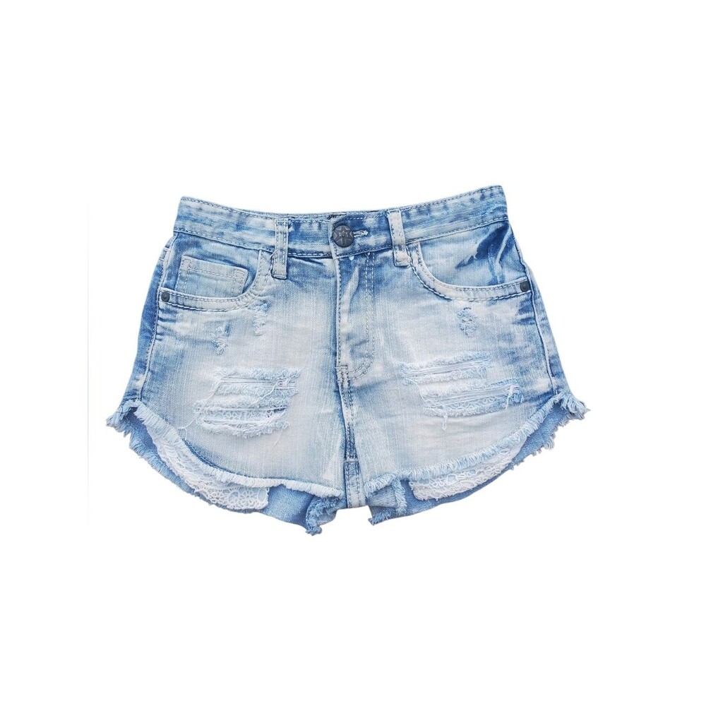Vanilla Star Distressed Denim Acidwash Shortie Shorts